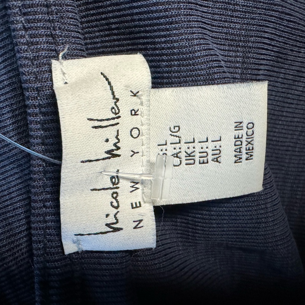Nicole Miller Navy Sleeveless Pleated Midi Dress with Waist Tie - Size L - Picture 7 of 7